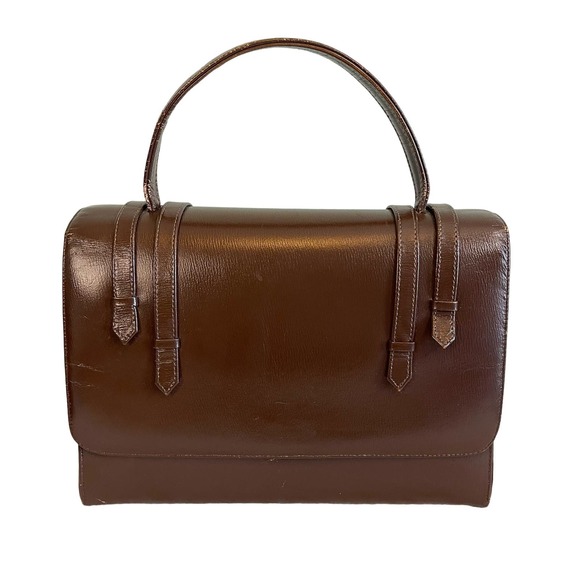 Saks Fifth Avenue Handbags - Vintage Saks Fifth Avenue Womens Brown Snap Leather Top Handle Flap Over Handbag